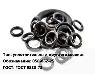 Кольцо РТИ уплотнительные, круглого сечения 058-062-25 ГОСТ: ГОСТ 9833-73